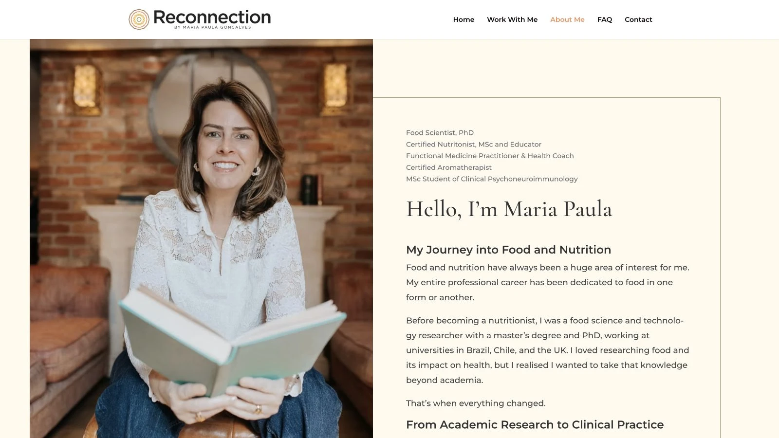Reconnection about page with the four pillars of integrative health