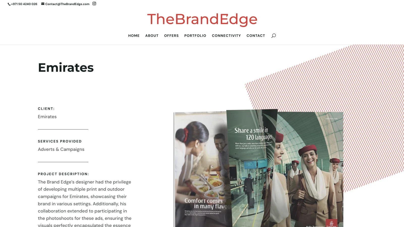 Emirates campaign work showcased on The Brand Edge website